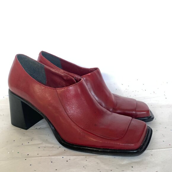 Diba Vtg Y2K Red Square Toe Flat Toe Box Block Heel Loafers Zip Side - Sz 8.5 - Picture 3 of 15